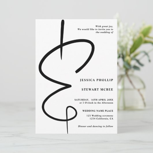 Ampersand Foto moderne Kalligraphie Qr Code Hochze Einladung (Stehend Vorderseite)