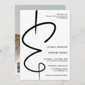 Ampersand Foto moderne Kalligraphie Qr Code Hochze Einladung (Vorne/Hinten)