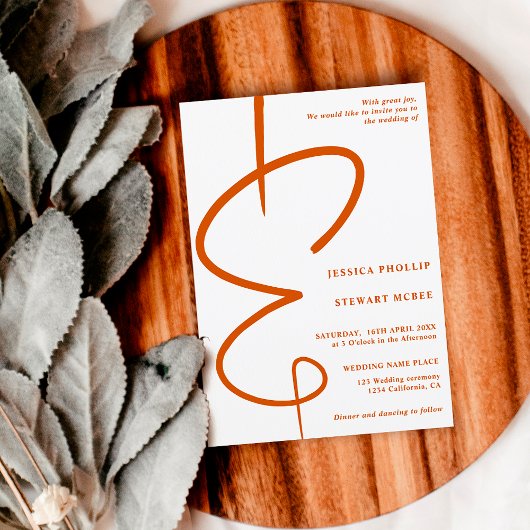 Ampersand Foto Orange-Skript Qr-Code Hochzeit Einladung