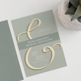 Ampersand Gold Sage Green Wedding Einladung