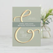 Ampersand Gold Sage Green Wedding Einladung (Stehend Vorderseite)