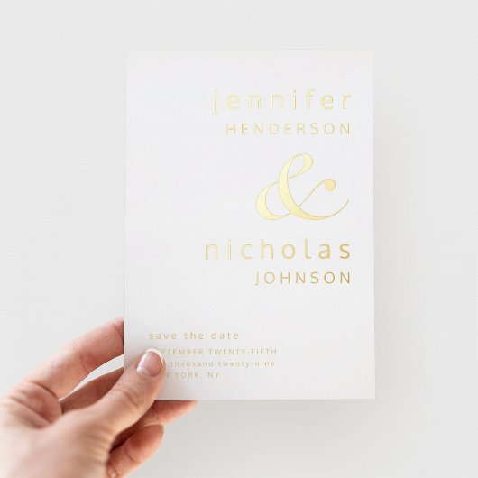 Ampersand graue Hochzeit retten das Datum Gold Folieneinladung