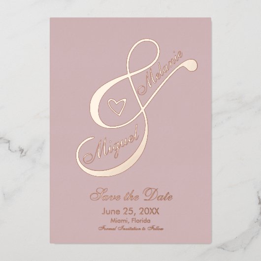 Ampersand Herzblush Save the Date gepresste Rose Folieneinladung (Vorderseite)