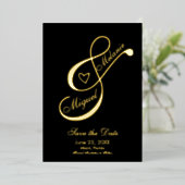 Ampersand Herzschwarz Save the Date gepresst Folieneinladung (Stehend vorne)