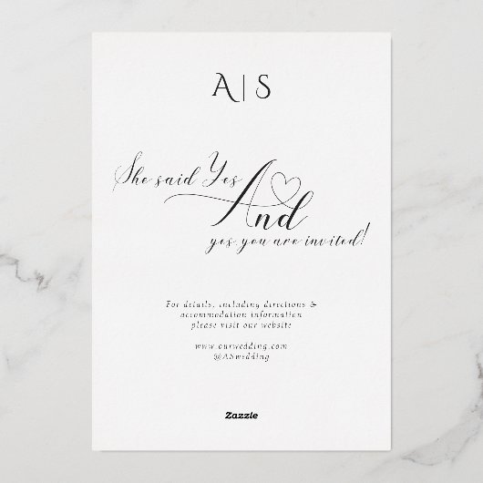 Ampersand Minimalistisches, elegantes Script-Hochz Folieneinladung (Rückseite)