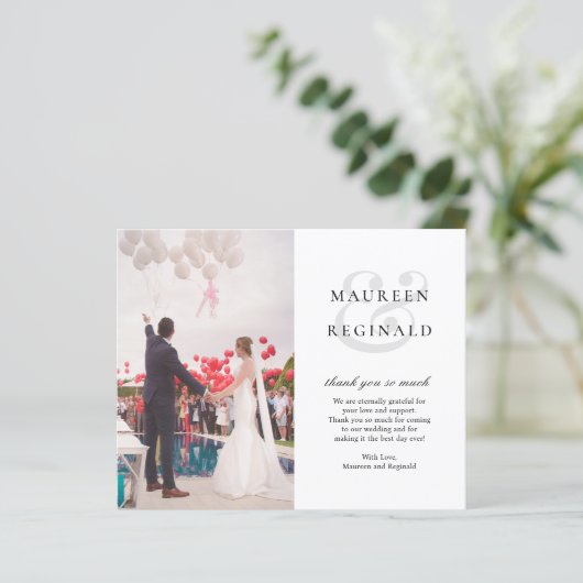 Ampersand Modern Foto Wedding Dankeschön Card (Stehend Vorderseite)