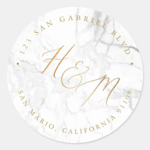 Ampersand Monogram Calligrafy Imitate Gold Marmor Runder Aufkleber