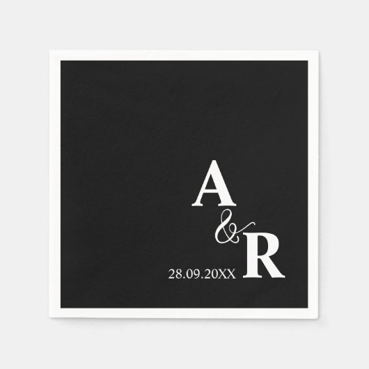 Ampersand Monogram Custom Black Wedding Cocktail Serviette (Vorderseite)