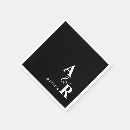 Ampersand Monogram Custom Black Wedding Cocktail Serviette (Ecke)