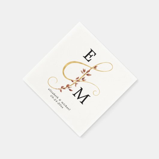 Ampersand Monogram Gold Fall Botanische Hochzeit Serviette (Ecke)