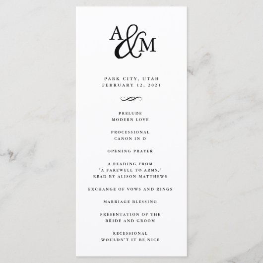 Ampersand Monogram-Hochzeitsprogramm Programm (Vorderseite)