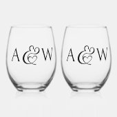Ampersand Monogram Initials Moderne schicke Hochze Weinglas Ohne Stiel (Vorderseite)