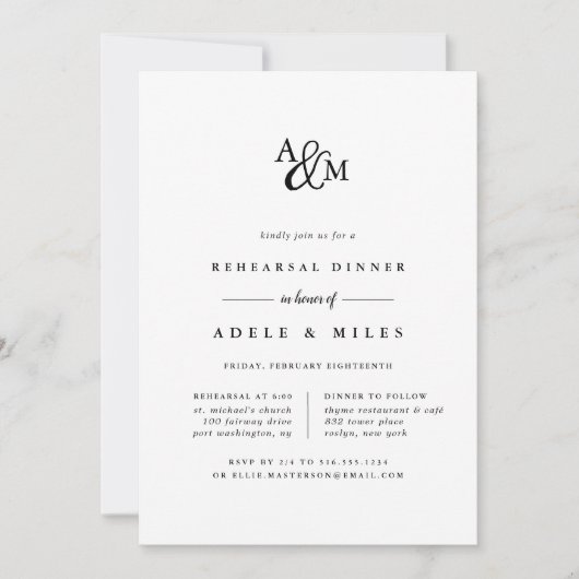 Ampersand Monogram Probe Dinner Einladung (Vorderseite)