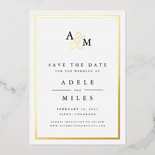 Ampersand Monogram Save the Date Card Folieneinladung (Vorderseite)