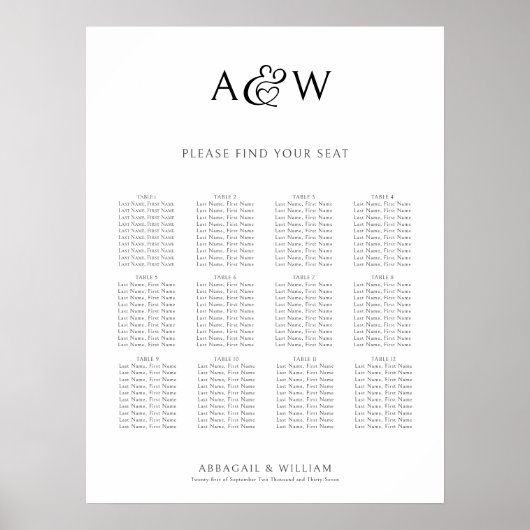 Ampersand Monogram Seating Chart Poster (Vorne)