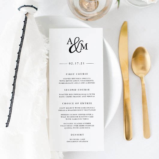 Ampersand Monogram Wedding Menu Card Menükarte