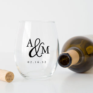 Ampersand-Monogramm-Gastgeschenk Hochzeit Weinglas Ohne Stiel