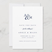 Ampersand-Monogramm-Save the Date-Karte | Marine Save The Date (Vorderseite)
