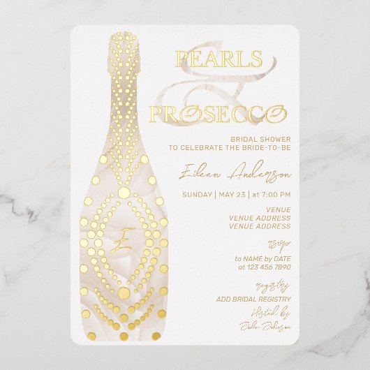 Ampersand Perlen & Prosecco Brautparty Gold Folieneinladung (Vorderseite)