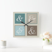 Ampersand-Quadrate, Aquamarin, blau, braun, grau Quadratische Wanduhr (Zuhause)