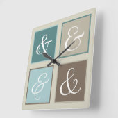 Ampersand-Quadrate, Aquamarin, blau, braun, grau Quadratische Wanduhr (Winkel)