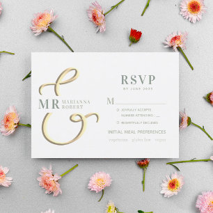 Ampersand Sage Green Wedding RSVP Card Karte