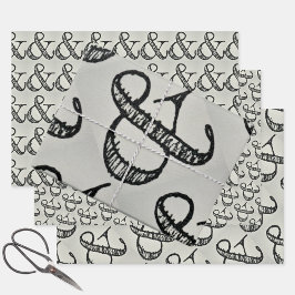 Ampersand Schildtypografie spielend Schwarz & Grau Geschenkpapier Set