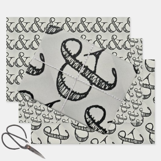 Ampersand Schildtypografie spielend Schwarz & Grau Geschenkpapier Set