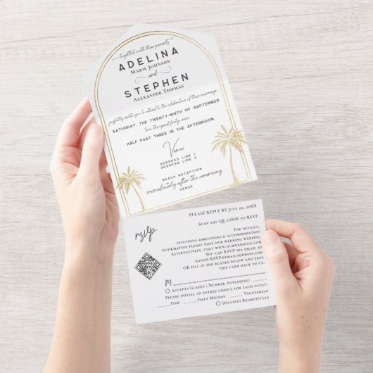 Ampersand Tropical Beach Palms UAWG QR Code All In One Einladung (Abreißen)