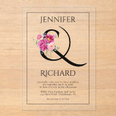 Ampersand und Strauß mit rosa Rosen Hochzeit Acryleinladungen (Vorderseite)