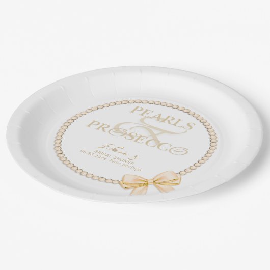 Ampersand Weiße Perlen Prosecco Bow Brautparty Pappteller (Schrägansicht)