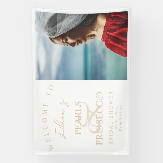 Ampersand Weiße Perlen & Prosecco Brautparty Banner (Vertikal)