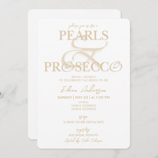 Ampersand Weiße Perlen & Prosecco Brautparty Einladung (Vorne/Hinten)