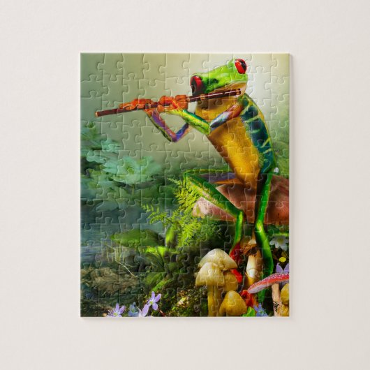 Amphibie, Frosch, die Flöte spielend, Puzzlespiel Puzzle (Vertikal)