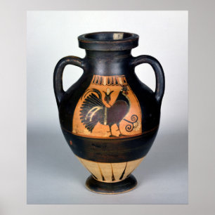 Amphora, der einen jungen Hahn, korinthische Art Poster