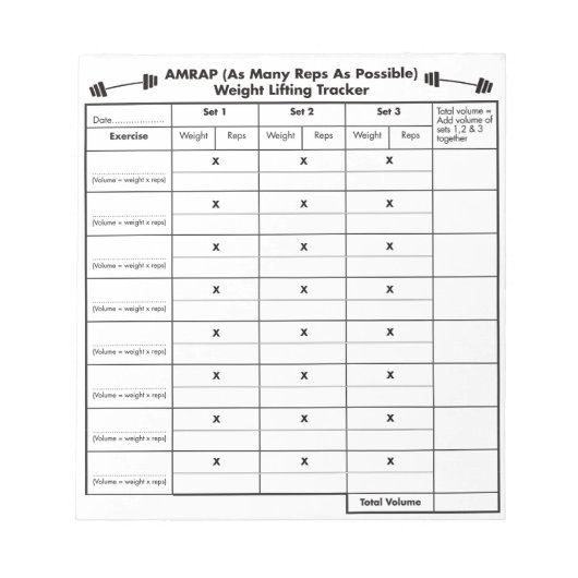 AMRAP Gewichtsanheber Notizblock (Vorderseite)