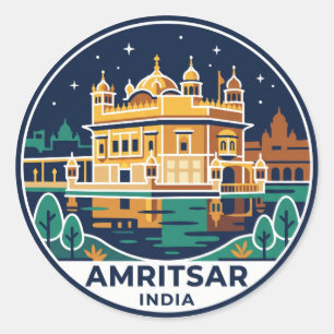 Amritsar Goldener Tempel Nacht Indien Runder Aufkleber