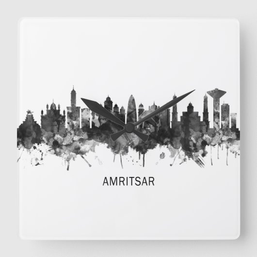 Amritsar Punjab Skyline BW Quadratische Wanduhr (Vorderseite)