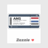 AMS Amsterdam Boarding Pass - Airport Ticket Aufkleber (Blatt)