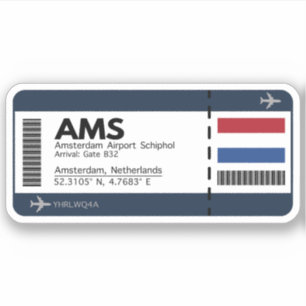 AMS Amsterdam Boarding Pass - Airport Ticket Aufkleber
