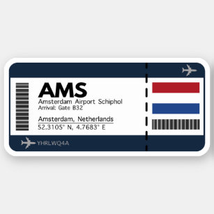AMS Amsterdam Boarding Pass - Airport Ticket Aufkleber