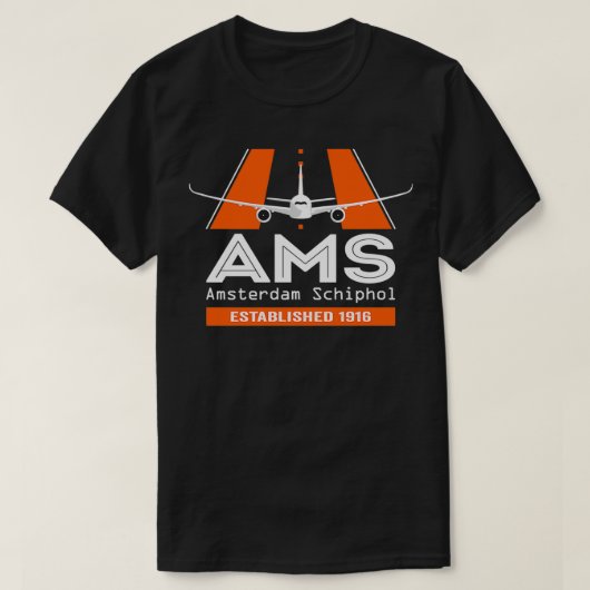 AMS Amsterdam Schiphol Flugzeug Design T-Shirt (Design vorne)