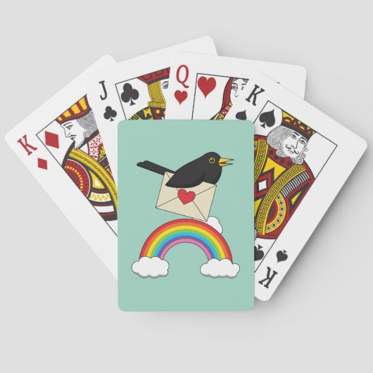 Amsel fliegt über den Regenbogen mit Brief Spielkarten (Rückseite)