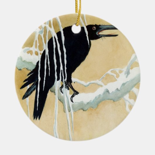 Amsel im Schnee, Ikeda Koson Keramikornament (Vorne)