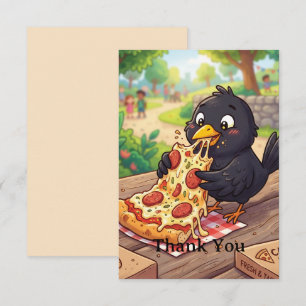 Amsel Krähe Rabe isst Pizza   Personalisieren Dankeskarte