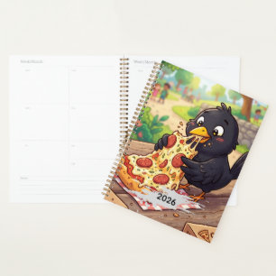 Amsel Krähe Rabe isst Pizza Personalisieren Planer