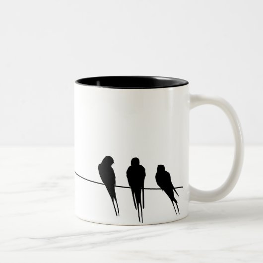 Amsel-Silhouette auf Draht Zweifarbige Tasse (Rechts)