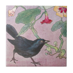Amsel und Kapuzinerkresse Fliese