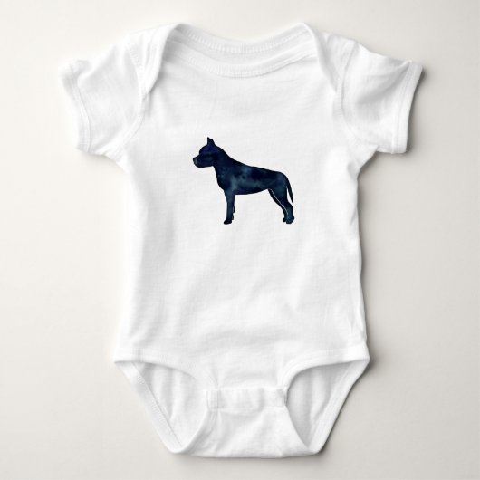 Amstaff Hund Silhouette Schwarzes Wasser Baby Strampler (Vorderseite)