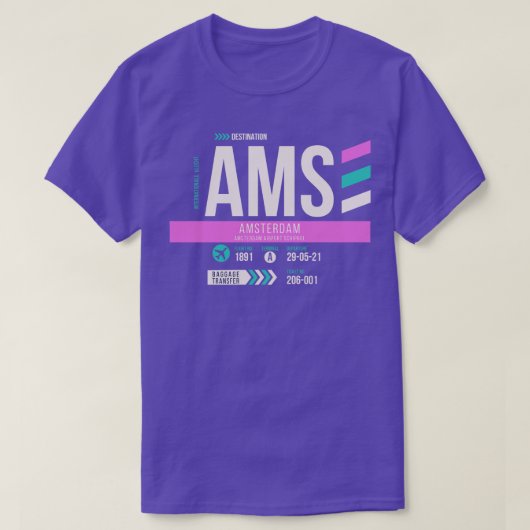 Amsterdam AMS Airport Code Gepäckmarke T-Shirt (Design vorne)